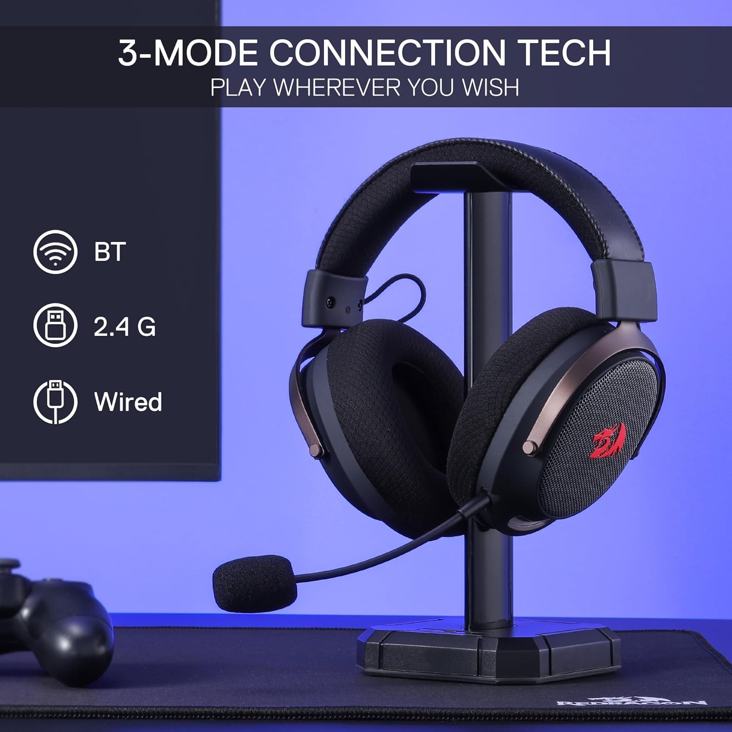 سماعة Redragon H858 بإضاءة RGB من زاوية جانبية