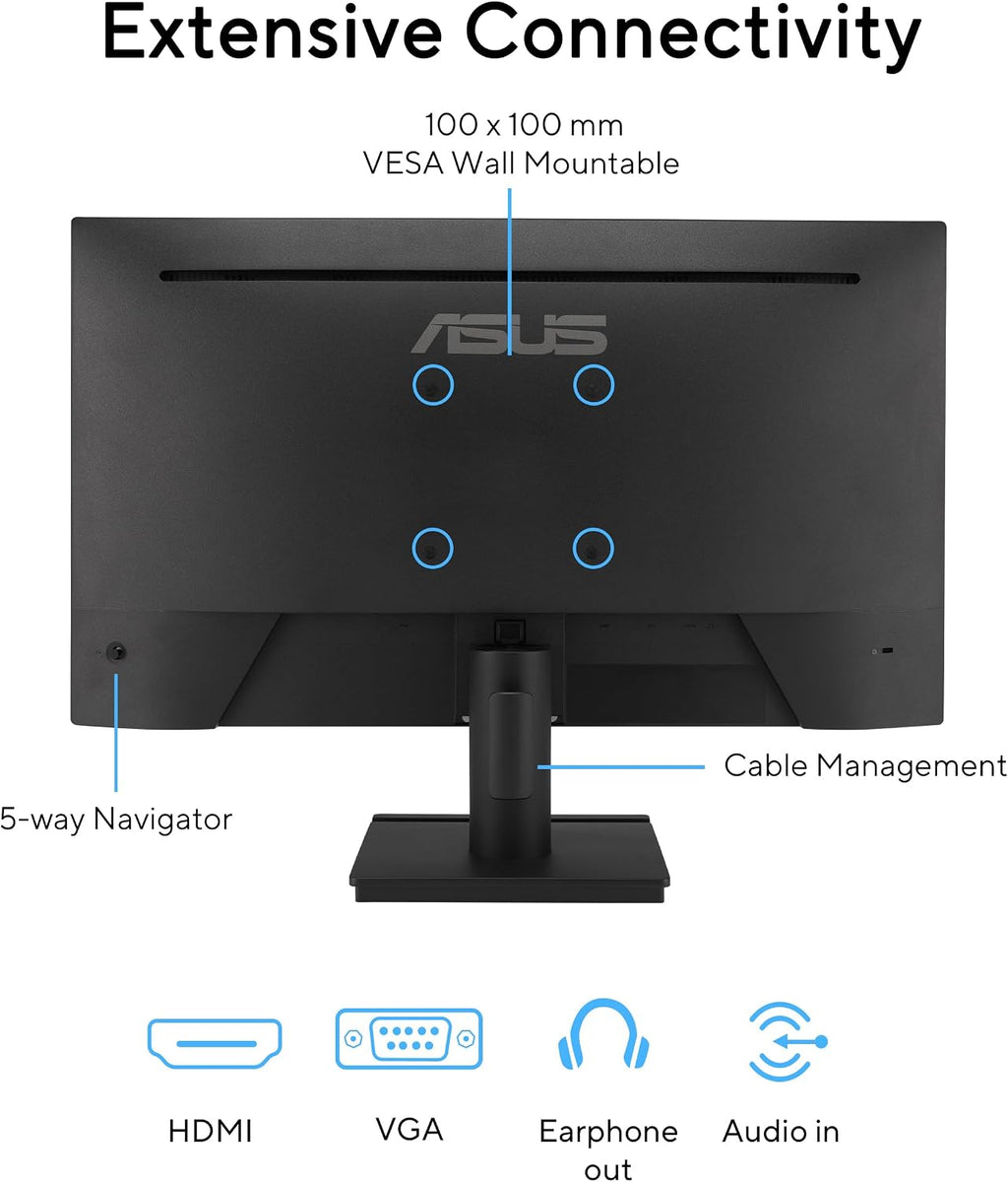 ASUS VA249HG – 23.8-Inch IPS Full HD 1920x1080, 120Hz, 1ms MPRT, HDMI & VGA, Low Blue Light, Flicker-Free, VESA mountable