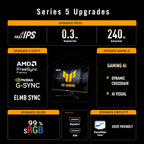 Asus TUF Gaming VG279QM5A 27 Inch 240Hz 0.3ms FHD Fast IPS Gaming Monitor – ELMB Sync, G-SYNC Compatible, FreeSync Premium