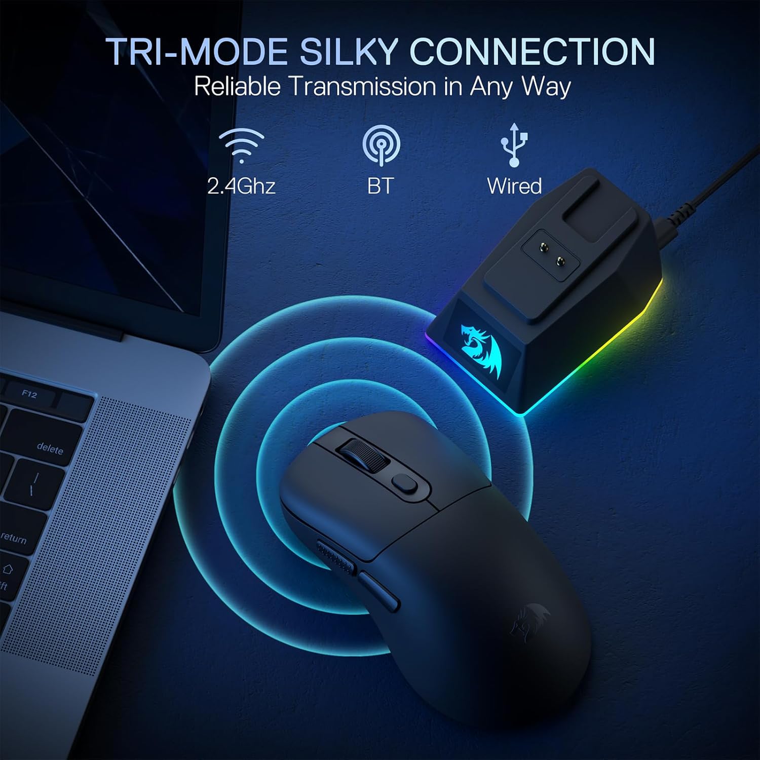 ماوس الألعاب اللاسلكي الخفيف الوزن Redragon M998 مع قاعدة شحن RGB مغناطيسية