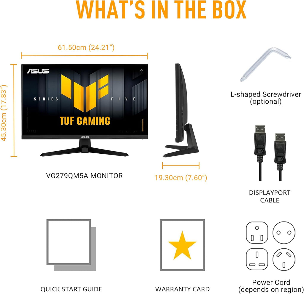 Asus TUF Gaming VG279QM5A 27 Inch 240Hz 0.3ms FHD Fast IPS Gaming Monitor – ELMB Sync, G-SYNC Compatible, FreeSync Premium