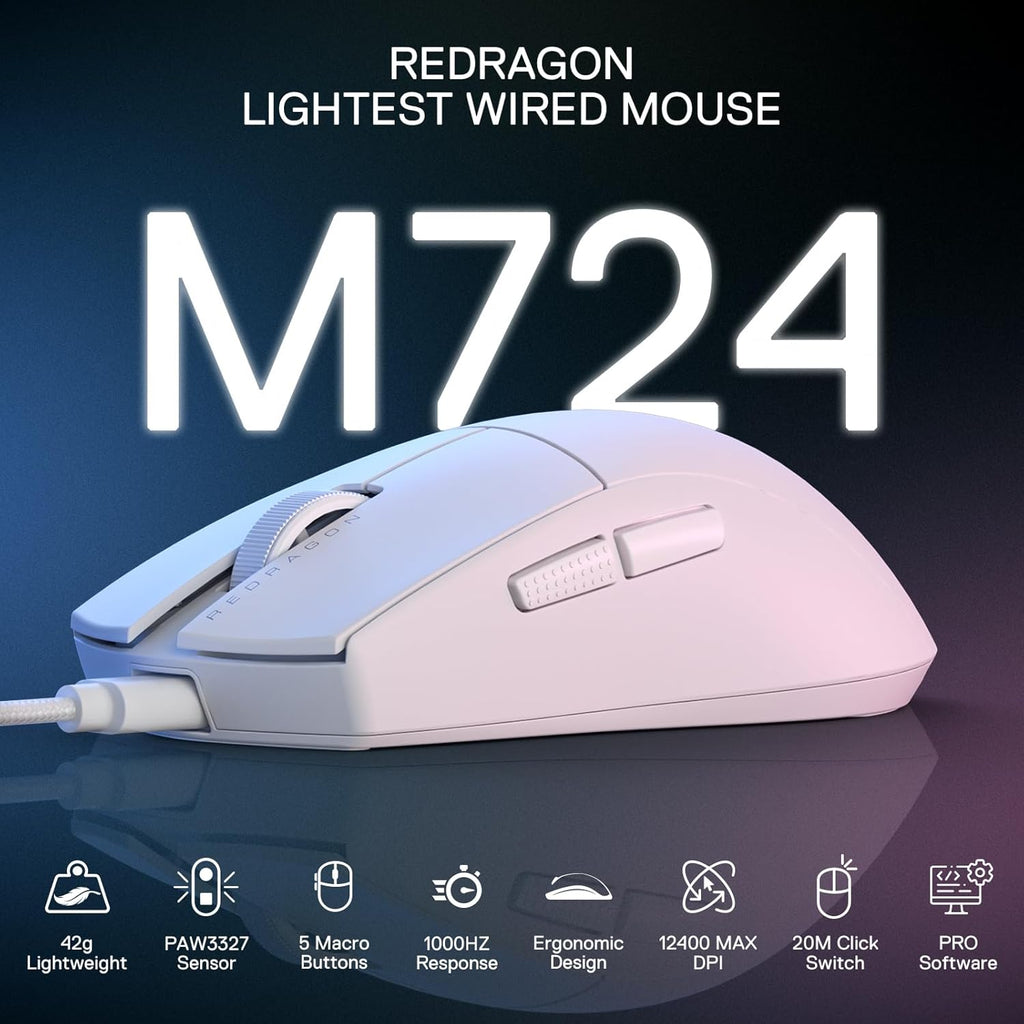ماوس الألعاب السلكي ريديراجون M724 الأبيض