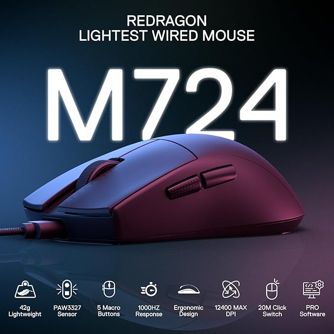 ماوس الألعاب السلكي Redragon M724 أسود