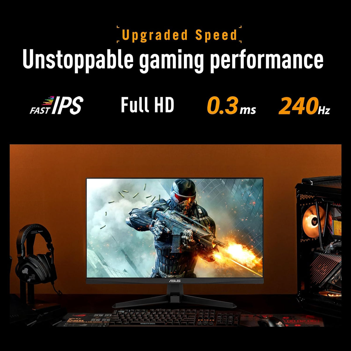 Asus TUF Gaming VG279QM5A 27 Inch 240Hz 0.3ms FHD Fast IPS Gaming Monitor – ELMB Sync, G-SYNC Compatible, FreeSync Premium