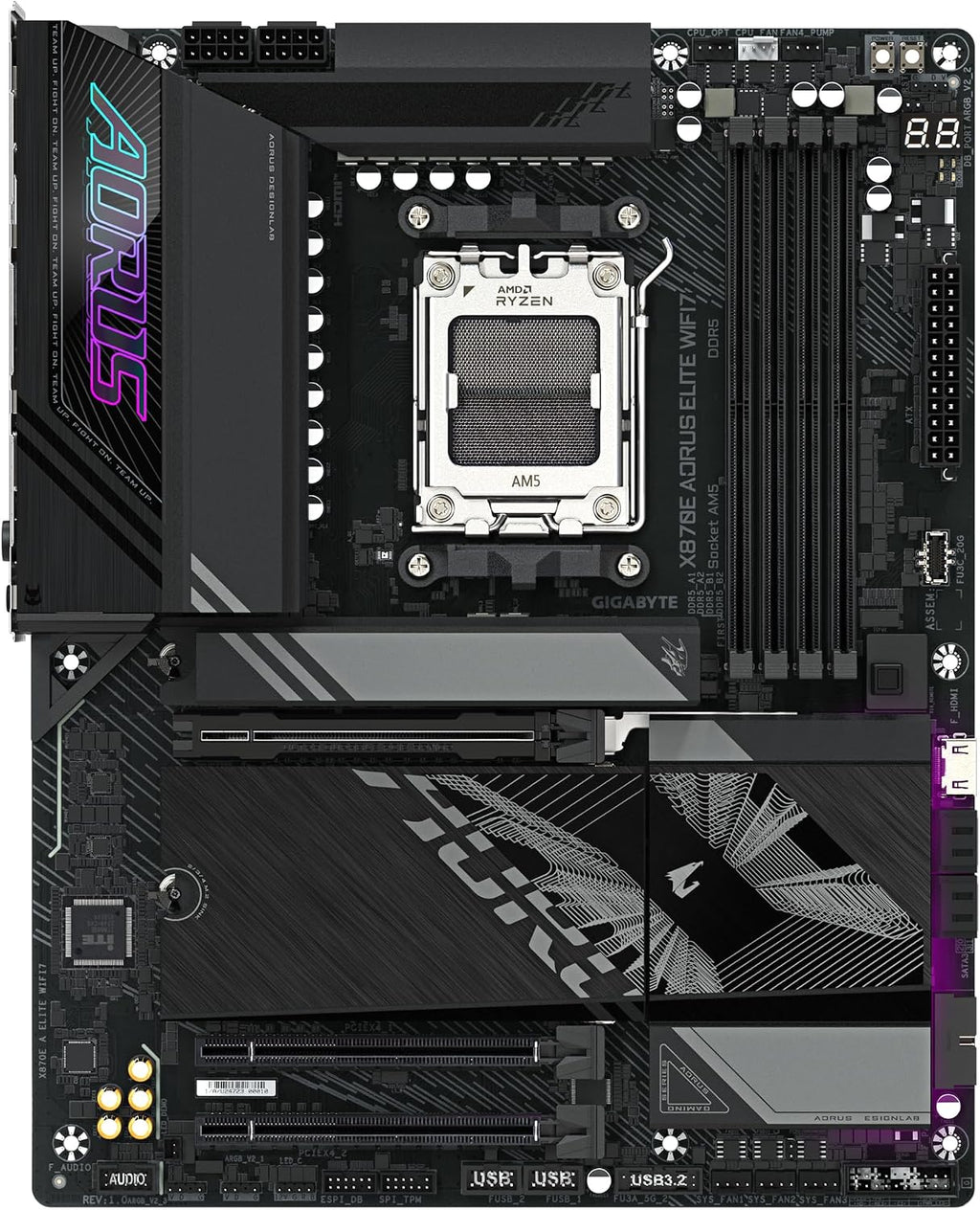 GIGABYTE X870E AORUS Elite WIFI7 Motherboard - alternate angle