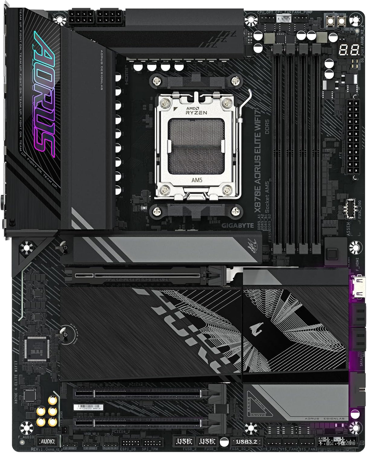 GIGABYTE X870E AORUS Elite WIFI7 Motherboard - alternate angle