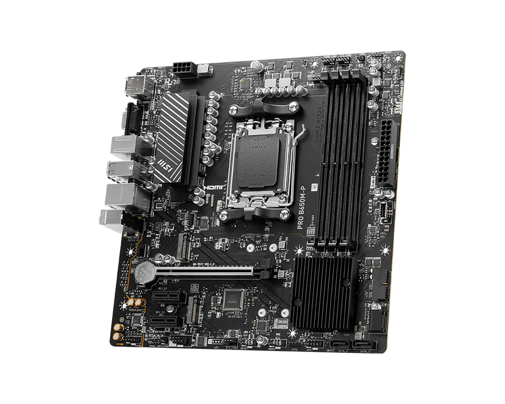 لوحة أم MSI PRO B650M-P AMD DDR5 - سلوتات الذاكرة DDR5 ومنافذ الطاقة