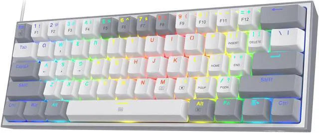 Redragon K617 Fizz 60% 61 Key RGB Mechanical Gaming Keyboard RED Switch - White & Gray