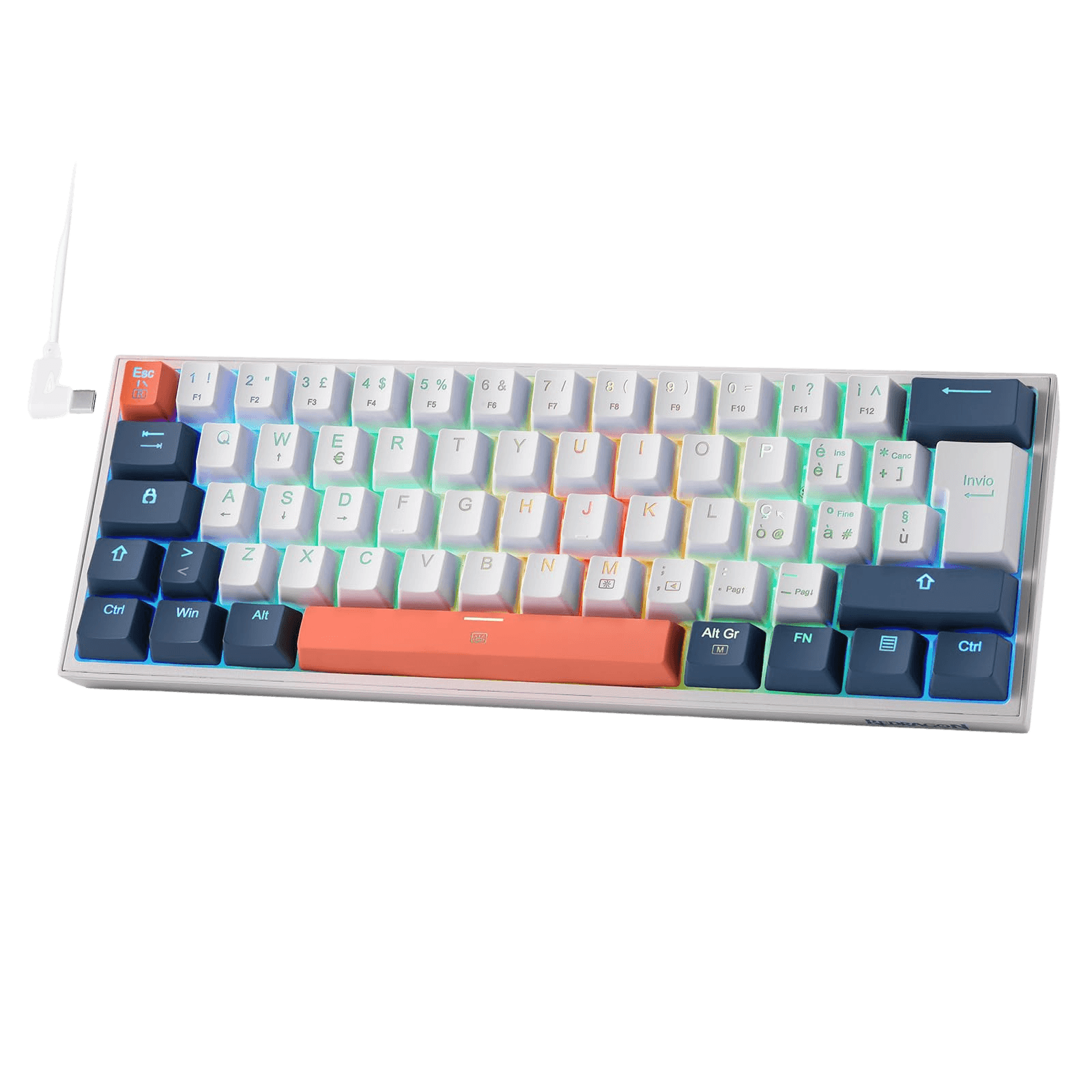 Keyboard Redragon K617 Fizz 60% Wired RGB Gaming Keyboard - Red Switches - White Blue