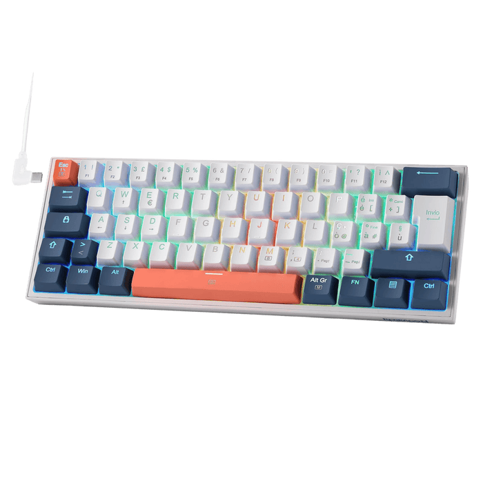 Keyboard Redragon K617 Fizz 60% Wired RGB Gaming Keyboard - Red Switches - White Blue