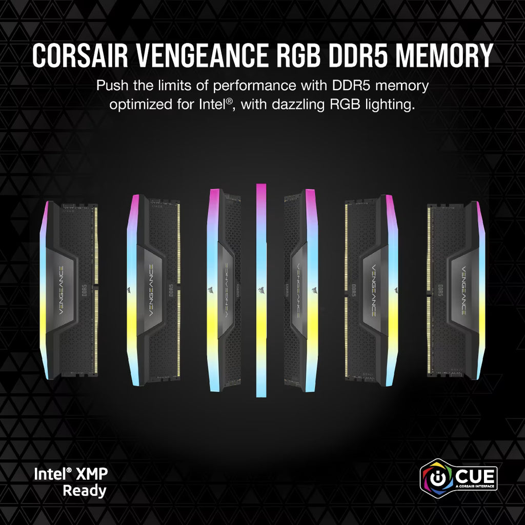 Corsair Vengeance RGB DDR5-6000MHz 48GB (2x24GB) CL36-44-44-96 Dual-Channel Kit – PC5-48000, Intel XMP 3.0, Black RGB Desktop Memory