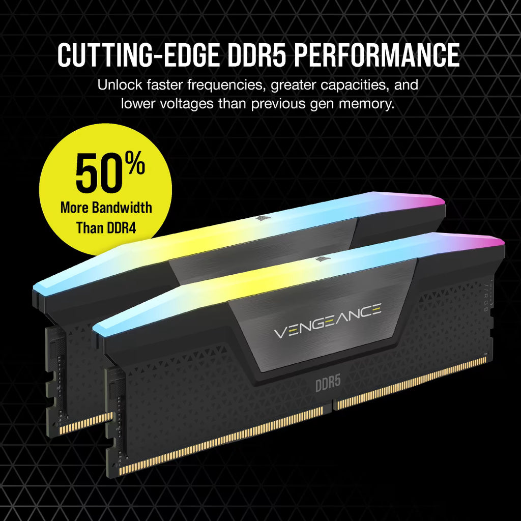 Corsair Vengeance RGB DDR5-6000MHz 48GB (2x24GB) CL36-44-44-96 Dual-Channel Kit – PC5-48000, Intel XMP 3.0, Black RGB Desktop Memory