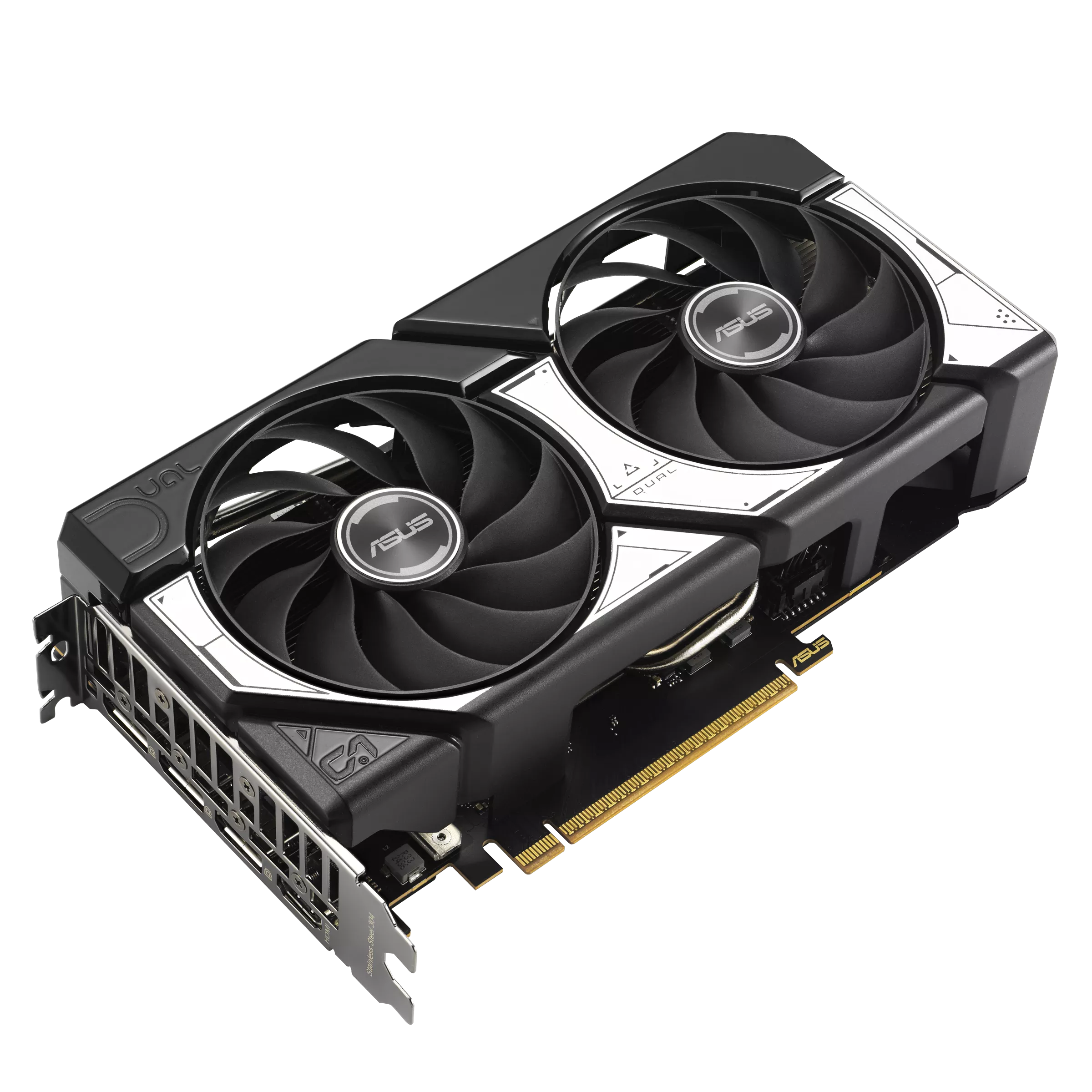 كرت شاشة ASUS Dual RTX 5060 يوضح مروحتي التبريد
