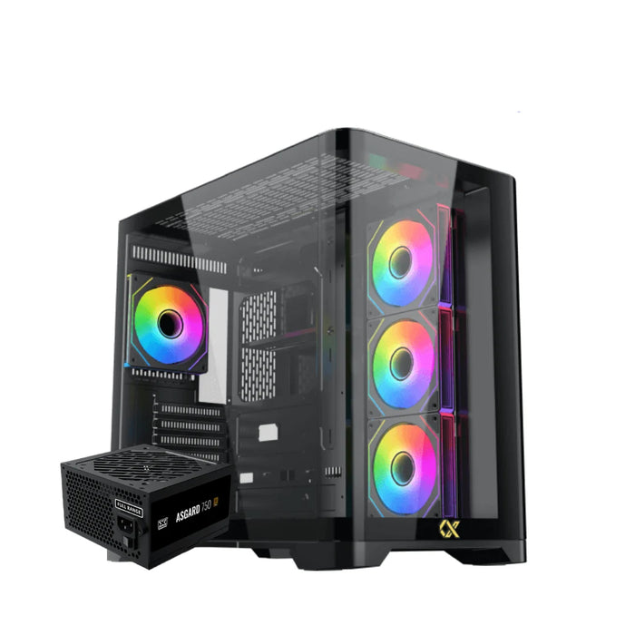 XIGMATEK Crystal Storm 4 fan PWM Argb Curved TG + Asgard 750W 80+ Bronze Mid Tower Case