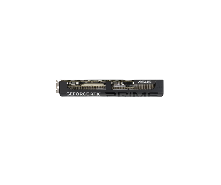 كرت شاشة ASUS RTX 5080 Prime OC من زاوية جانبية يوضح المنافذ