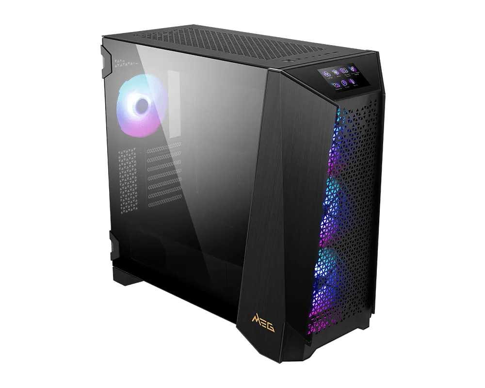 جهاز MSI MEG PROSPECT 700R من زاوية جانبية يوضح المراوح ARGB