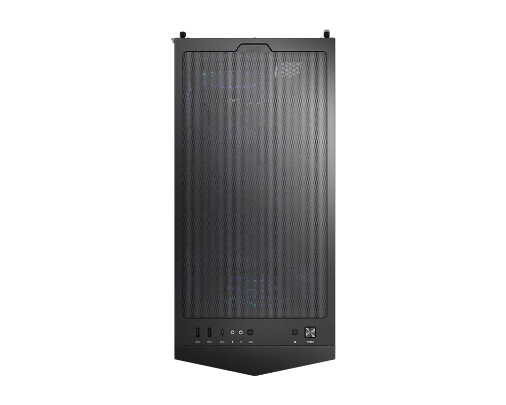 جهاز MSI MPG GUNGNIR 300R يوضح الواجهة الشبكية والمراوح ARGB