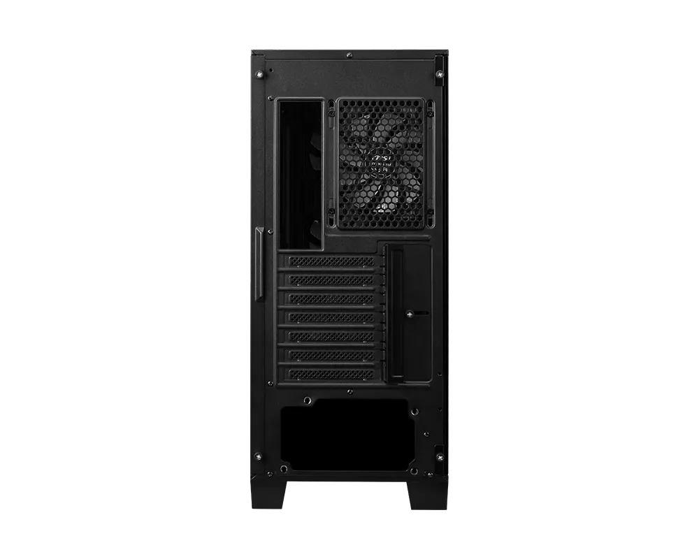 جهاز MSI MAG FORGE 321R من زاوية جانبية يوضح اللوح الزجاجي